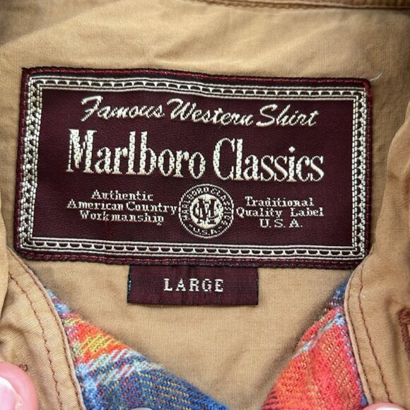 MARLBORO CLASSICS 90s Famous Western USA Flannel Plaid Button Down Shirt Large - Picture 6 of 11